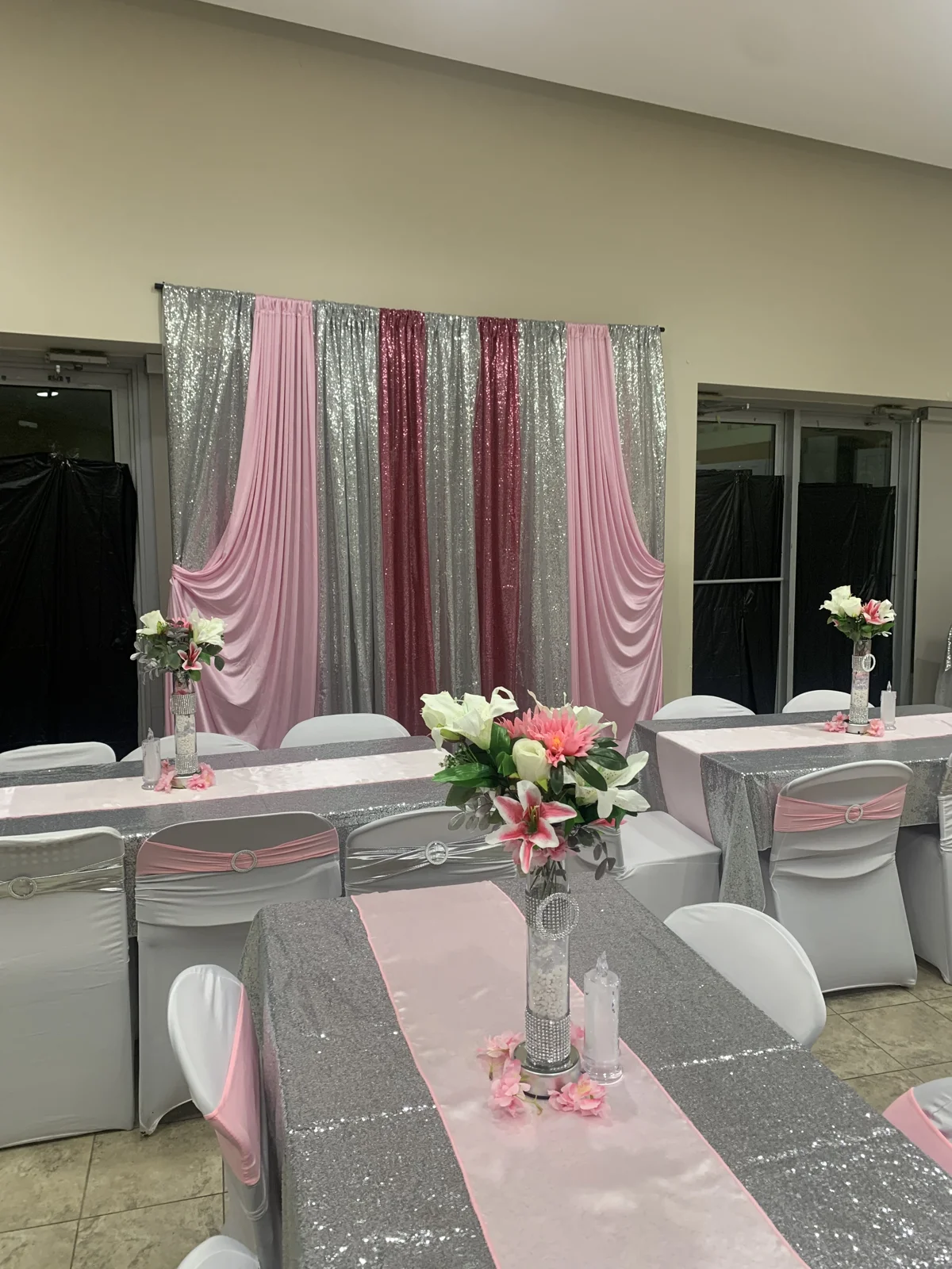 Backdrops & Draping in AMDH’s pink-and-silver Celebration of Life décor